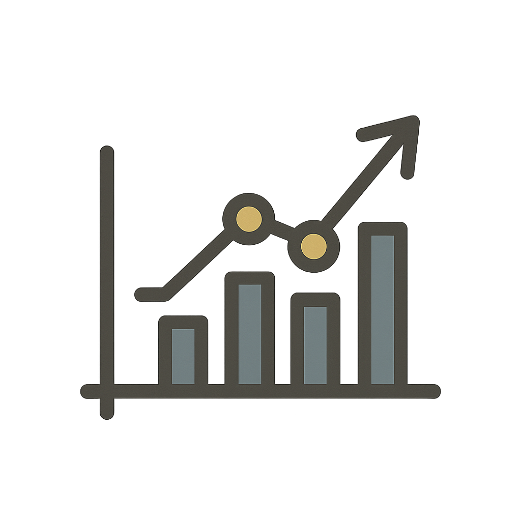 Minimalist bar chart icon with upward trend, representing tracking golf progress and practice routines