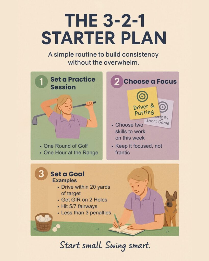 Simple 1-2-3 plan to start a golf improvement rhythm