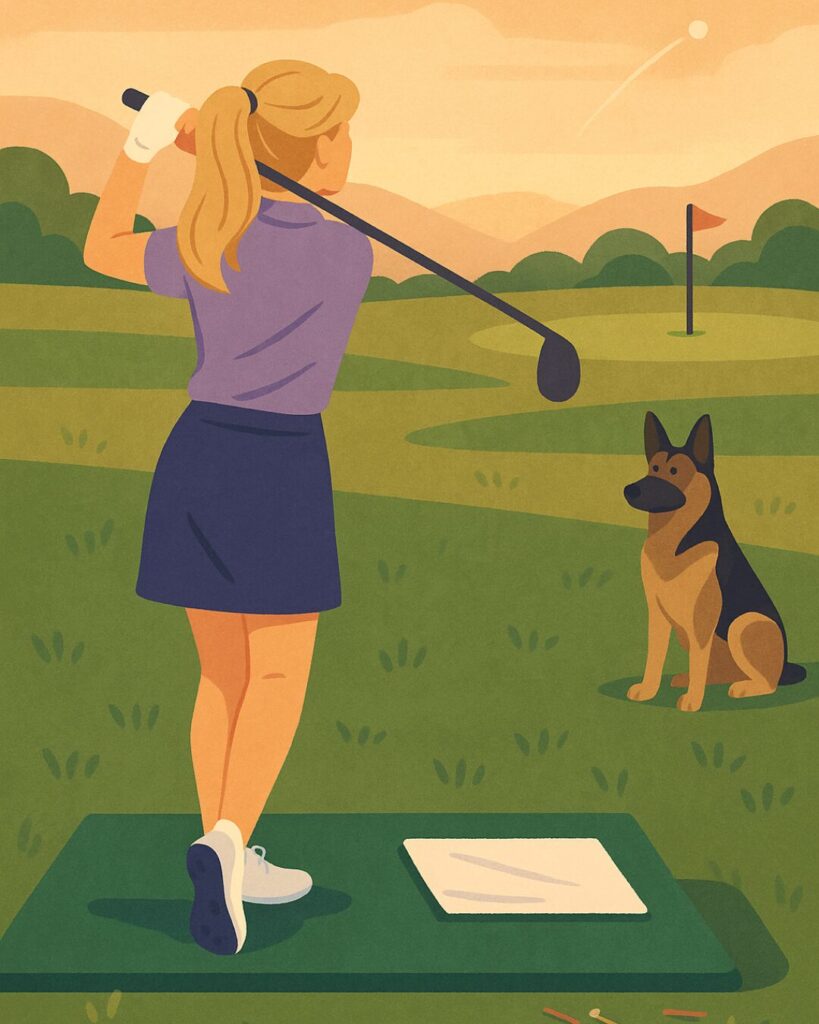 Golfer celebrating a successful towel drill on the range