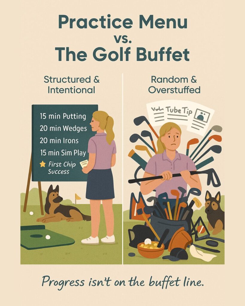 Visual menu of golf practice options