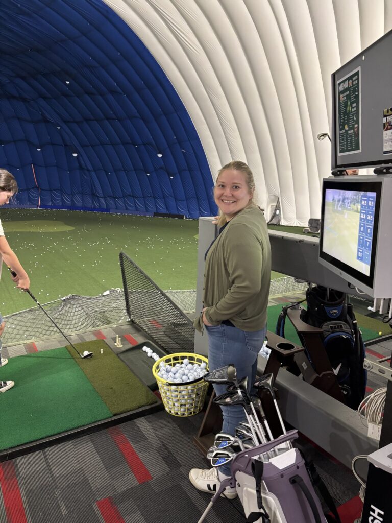 Riley was warming up and I was observing — right before she thoroughly trounced me in Angry Birds golf.